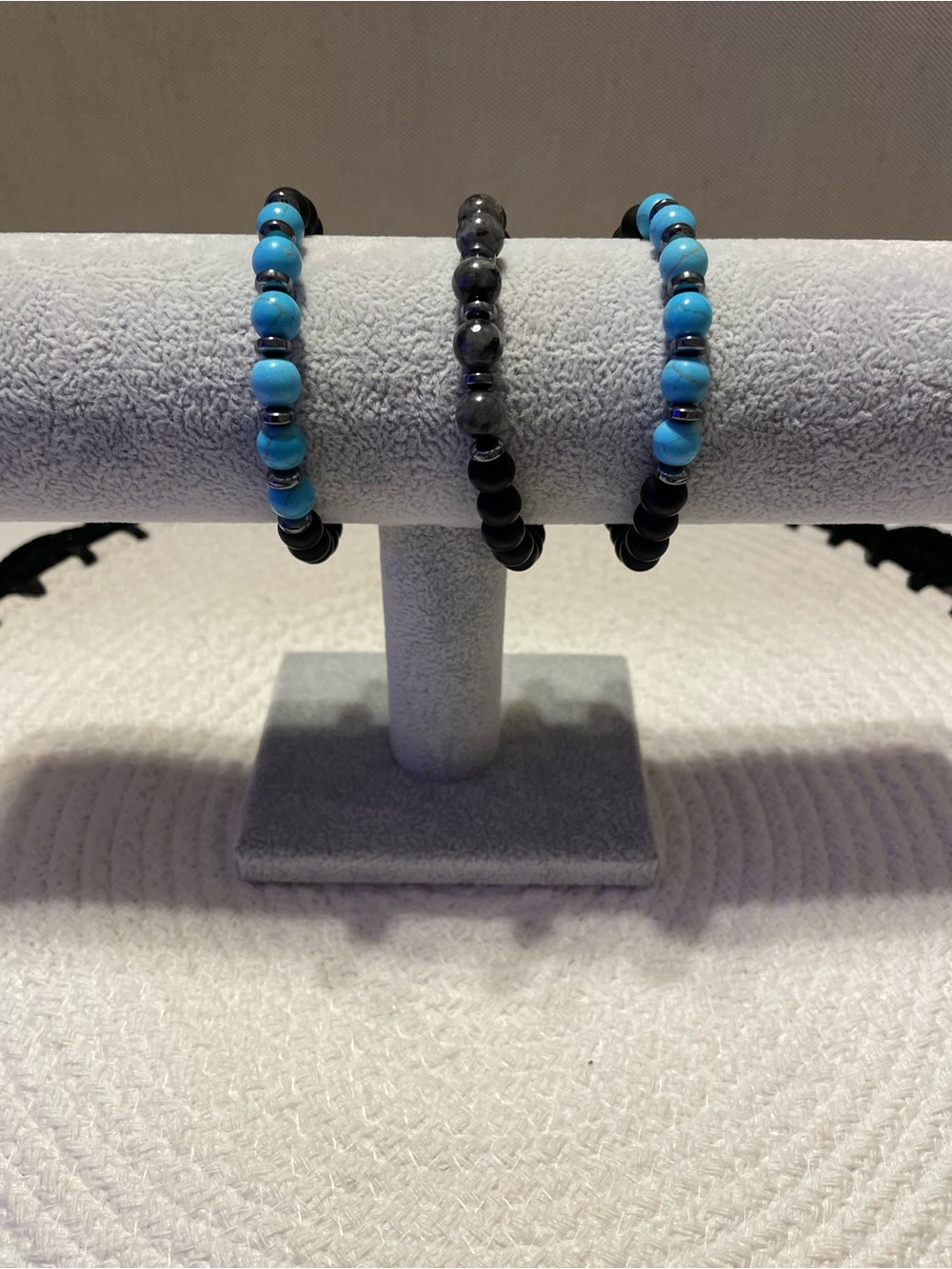 Men's Black, Turquoise & Onyx Beaded Bracelet, set of 3